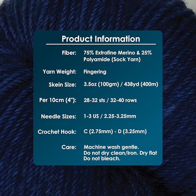 KnitPro Symfonie Fingering Weight Hand Dyed Semi-Solid Yarn Skein | Extra Fine Merino Wool & Polyamide Blend for Knitting & Crocheting, Oeko-TEX Certified 400m, 100g | Terra Delhi Blue