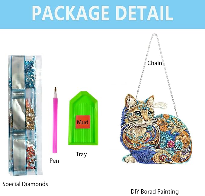 Nivvey DIY Hanging Diamond Art Pendant Painting Kit Cat, Acrylic Diamond Art Board Ornament for Adults,9.4x9.6inch