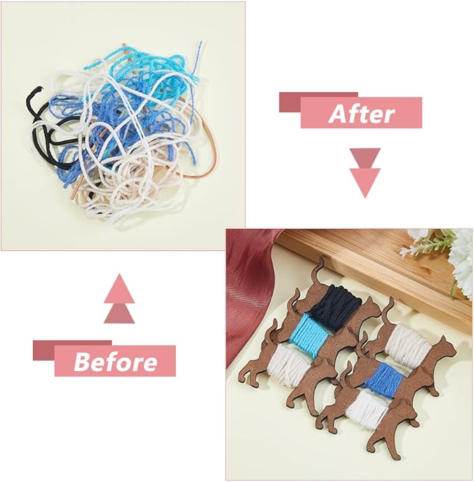 DICOSMETIC 20Pcs Wooden Animal Bobbin Embroidery Floss Bobbin Wooden Cross Stitch Floss Holder Animal Card Thread Organizer Cat Bobbin Set Winding Plate for Sewing Supplies Needlework Thread Storage