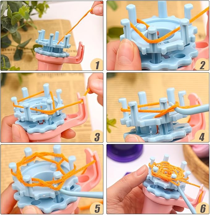 Tiiyee Knitting Spool, Mini Knitter Set Loom Crochet Hook Kit Knitted Wool Yarn Rope Maker Small Knit Plastic Tools Weaving Tool with Peg Prong Round Pull Needle Weaver for Creativity DIY Craft Scarf