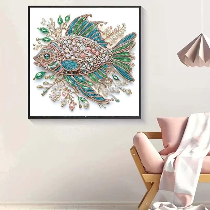 ZQEATRY Fish Animal Special Shape Diamond Art Kits for Adults,5D Diamond Painting Kits for Beginner,DIY Diamond Gem Art Crystal Rhinestones Dots Painting Kits for Home Wall Decor 11.8 X 11.8inch