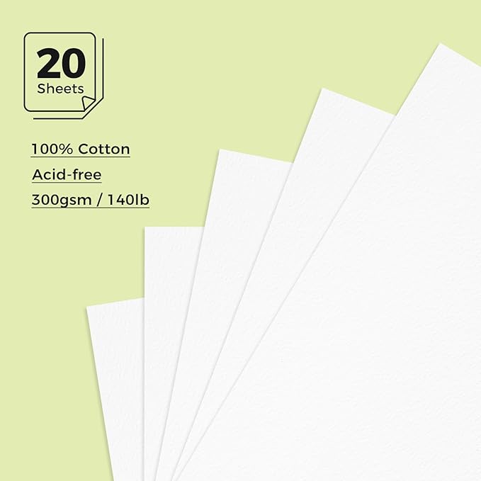 Lightwish Watercolor Sketchbook, 100% Cotton 300gsm Cold Press, 6.69" x 3.94", 20 Sheets, Binder Bound & Refillable, Acid Free Paper for Artists, Adults, Students, Travel Art Journal