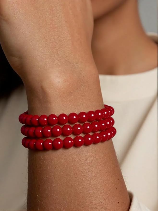 Stone Beads, 60pcs Red Agate, 6mm Round Loose Beads for Jewelry Making, Bracelets, with Bag, String & Card