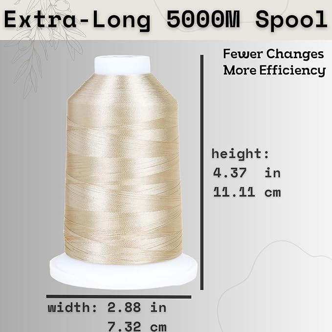 Simthread Trilobal Polyester Thread – 5000M (5500yds) No.40 – Super Sheen, Tangle-Free – Built-in Thread Lock Spool – Compatible with Brother, Singer, Janome & More, Beige-843