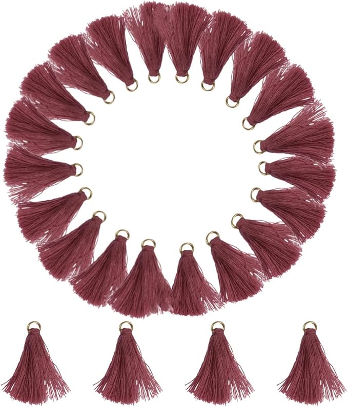MSCFTFB 100 Pieces Mini Tassels Mala Tassel Kit with Jump Rings for Earring Necklace Jewelry Making Garland Keychain Charms Crafts Decorations(Rose Brown)