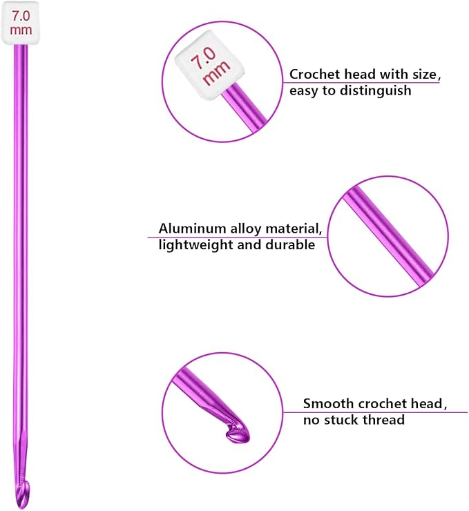 HEALEAYAR 7mm Tunisian Crochet Hooks Bulk, 27cm Extra Long Crochet Needles Aluminum Afghan Knitting Needles Tools for Beginners and Skills Class, Pack of 4
