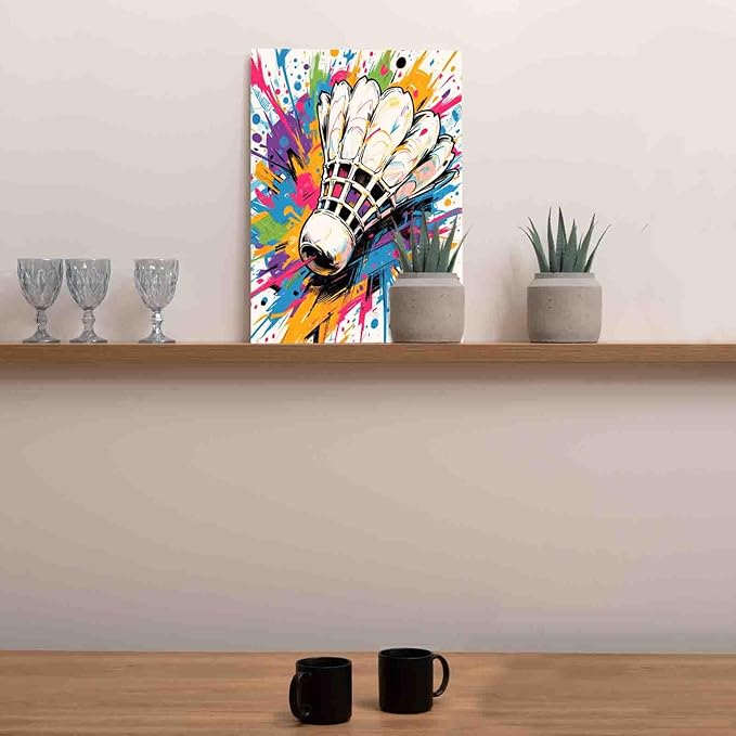 Splash Shuttlecock Paint by Numbers Kit for Adults Beginner & Kids Ages 8-12 Graffiti Badminton Paint by Number Kit on Canvas DIY Sports Lovers Home Decorations and Gifts 16"x20" (DIY Frame)