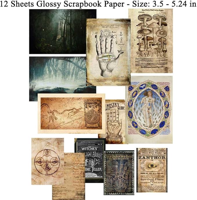 Dark Academia Junk Journal Supplies, Vintage Skull Decoupage Paper for Scrapbook Kit, 45pcs Astrology Ephemera for Junk Journals, Mushroom Plant Materials for Room Decor Wall Collage Kit