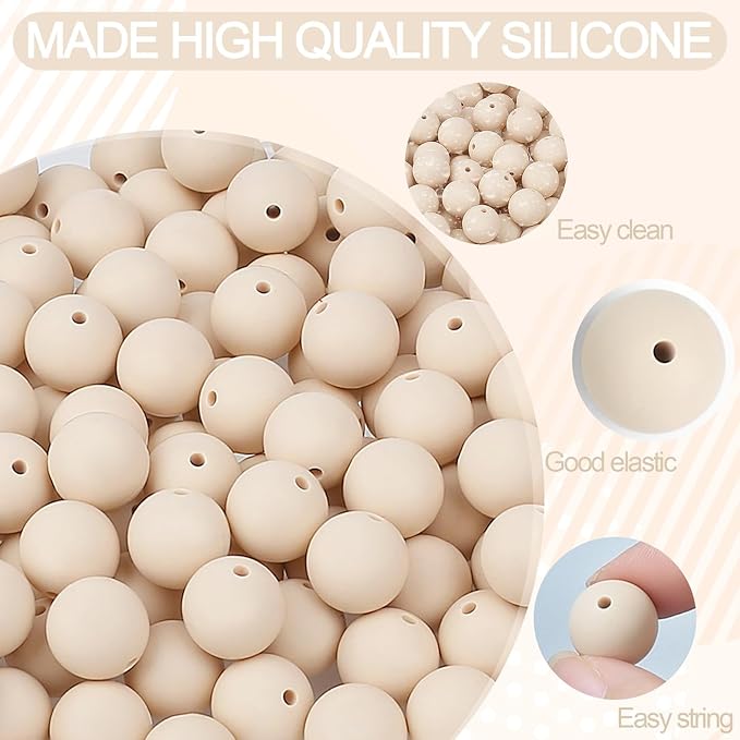 MAIBAOTA 120 Pcs Navajo White Silicone Beads 15 mm Navajo White Beads for Keychain/Pens/Bracelet/Necklace Making Focal Beads Loose Rubber Round Silicone Beads Bulk for Craft Making（with Boxed Kits）
