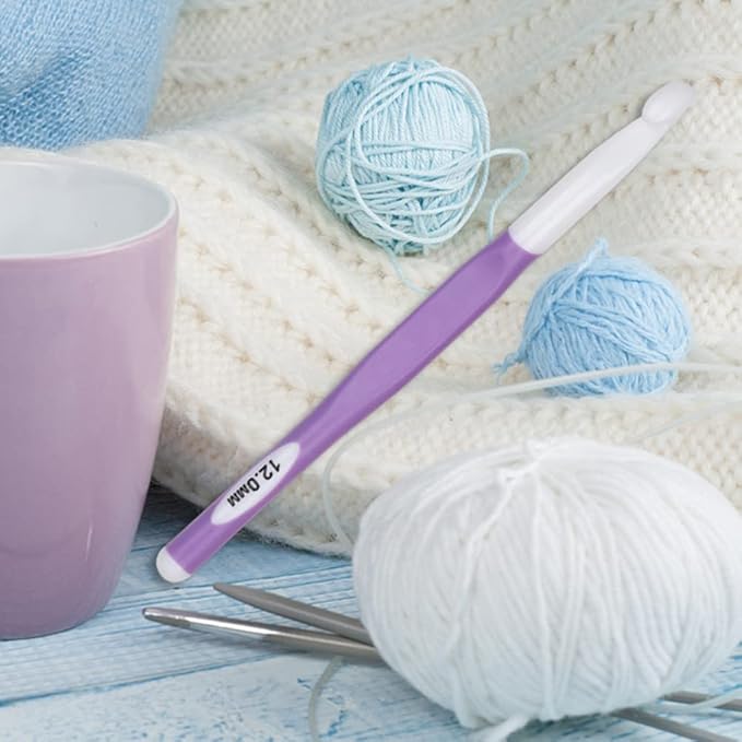Long Crochet Hooks 3 pcs Large Sizes Crochet Needles QLRFFLJOY 12mm 15mm 20mm Rubber Handle Crochet Hook Set DIY Yarn Weaving Tools for Knitting Blankets, Shawl and Carpets
