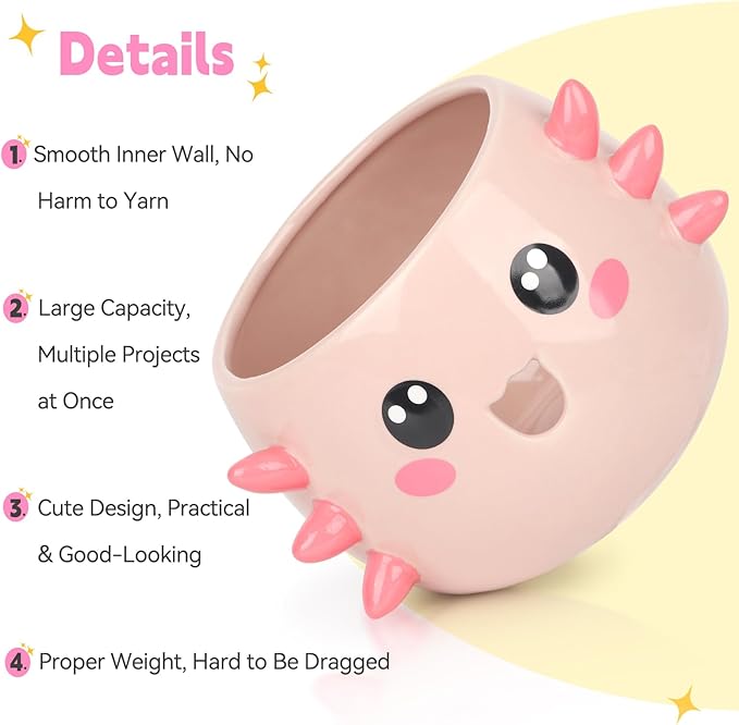 Coopay Axolotl Yarn Bowl for Crocheting/Knitting, Cute Bowl with 14 Pcs Yarn, Large Size Crochet Organizer for Beginners