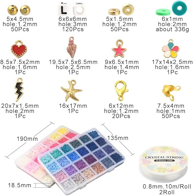 Echoed Elegance Clay Beads 2 Boxes Bracelet Making Kit, 7448 pcs Beads for Jewelry Making, Round Letter Beads with Charm and Elastic Strings, Friendship Bracelets Holiday Gifts for Girls Adults