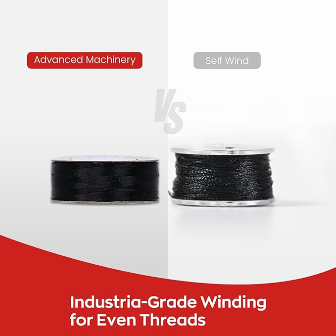 Poolin Prewound Bobbins, Richword Selected Black Cardboard Sided 144pcs Size L(SA155), 70D/2(60WT) Polyester Bobbin Thread for Commercial Multi Needles Embroidery Machine, 115 Yards