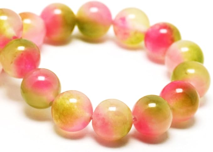 Jade Stone Beads Gemstone Beads for Jewelry Making - 6mm Round Loose Beads for Bracelets(59-62pcs, Pink Cloudy Jade)