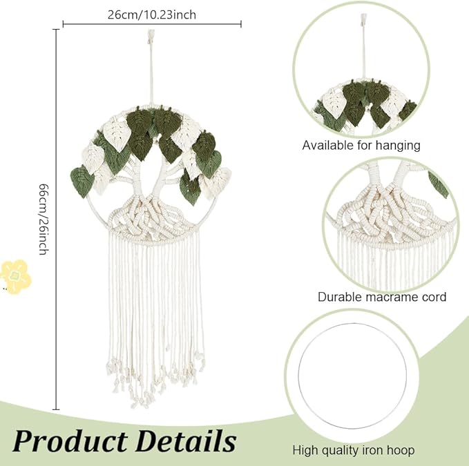 ORIGACH DIY Macrame Tree of Life Wall Hanging Kit Handmade Boho Leaves Tapestry Macrame Kit for Beginner Adults with Step by Step Instruction Macrame Wall Decor for Living Room, Green