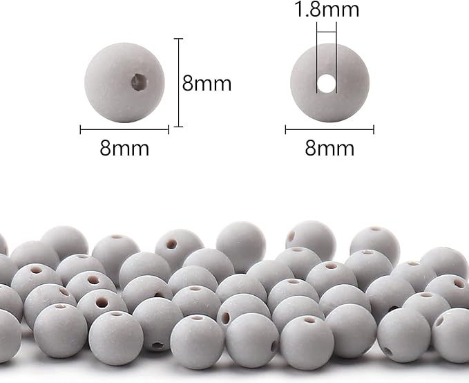 bonny boxx 500pcs 8mm matte grey acrylic round beads, frosted plastic resin bubblegum balls chunky gumball beads for necklace and bracelet making, crafting supplies