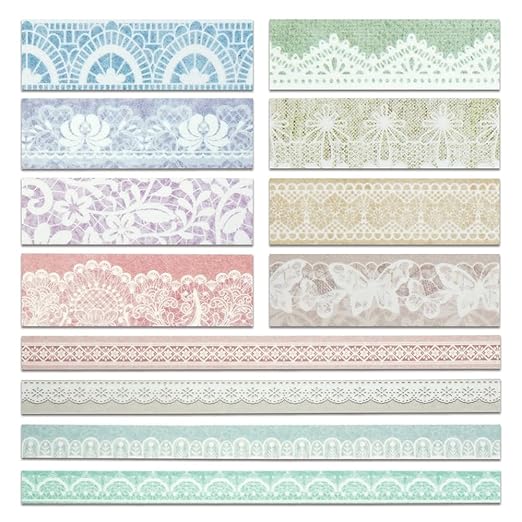Lace Patterns Washi Tape Set 12 Rolls, Decorative Paper Sticker for Planner Scrapbook Journal DIY Arts Craft