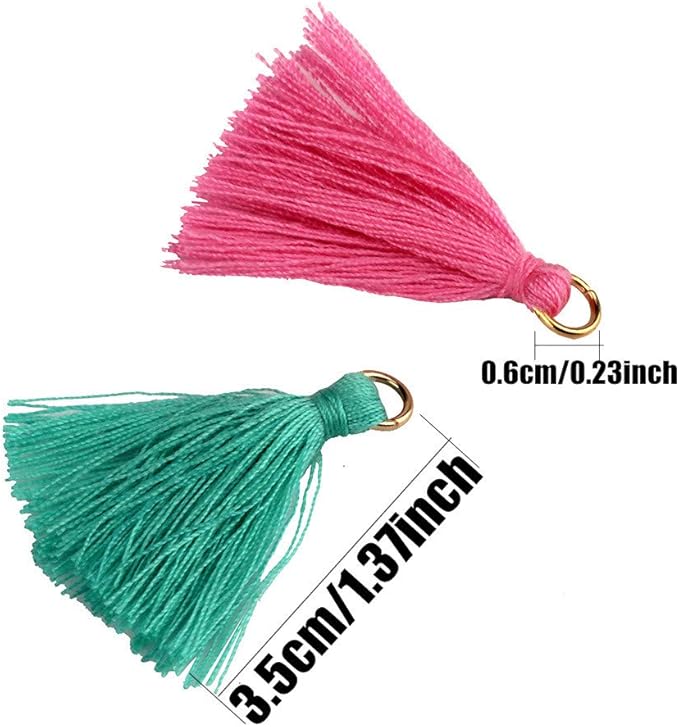 MSCFTFB 100 Pieces Mini Tassels Mala Tassel Kit with Jump Rings for Earring Necklace Jewelry Making Garland Keychain Charms Crafts Decorations(Navy)