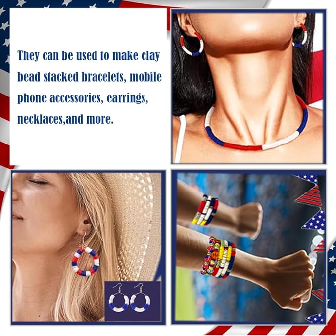 MIIIM Sports Clay Beads Kit for Bracelets Making, Football Heishi Beads, 4th of July Beads Clay Charms and Silver Spacers for Jewelry Making, Friendship Bracelet Kit for Crafts, Concert, Raves