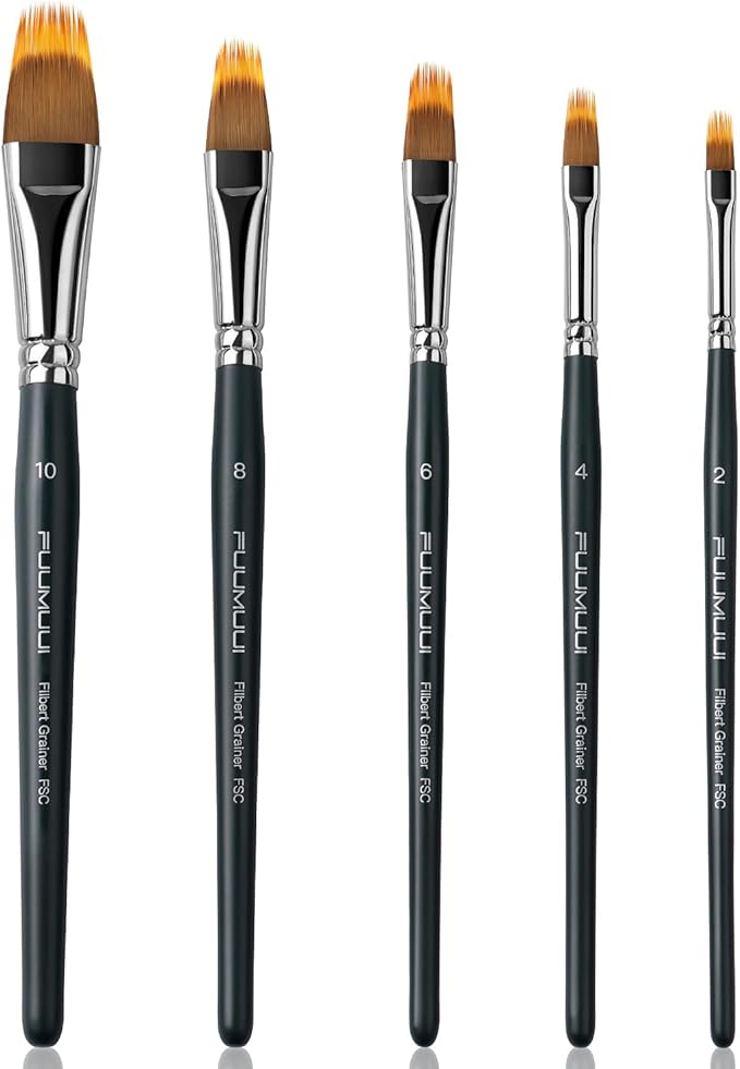 5pcs Dual-Layer Grainer Brush Set- Fuumuui Professional Synthetic Filbert Comb Brushes for Unique Texture Painting Perfect for Artists Acrylic, Watercolor and Oil