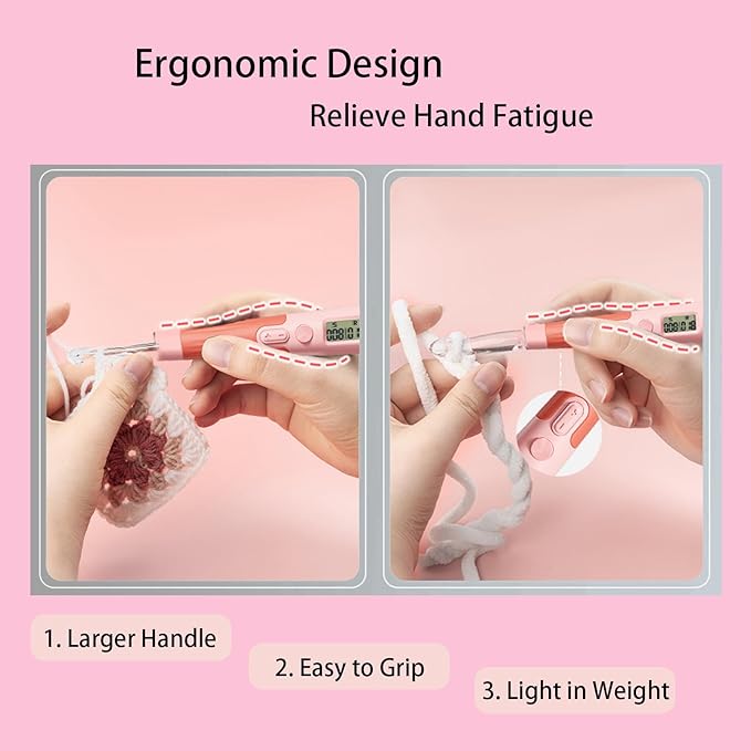 Light up Crochet Hook Set Counting Set Digital Crochet Kit Ergonomic with Lighted Led and Stitch for Crocheting and Knitting