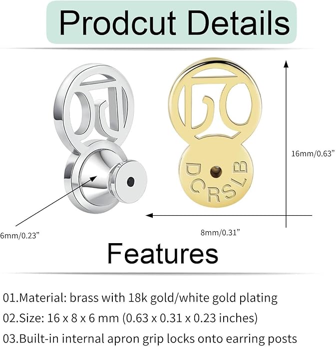 earring backs for heavy earrings, dcrslb sturdy dc shape ear backs for droopy ears,locking lifter backs for studs support backstops for strected earlobe secure flat backers