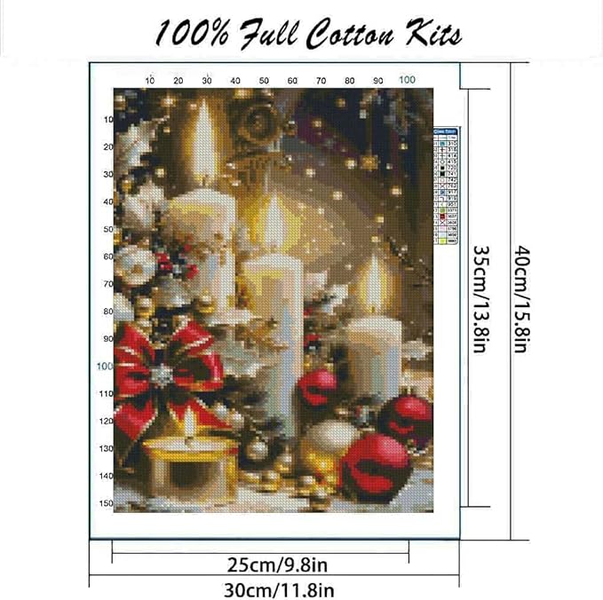 Christmas Candles Stamped Cross Stitch Kits Candles Cross Stitch Patterns,Dimensions Cross Stitch Kits Embroidery Kit Arts and Crafts for Beginners 15.7x11.8 inch