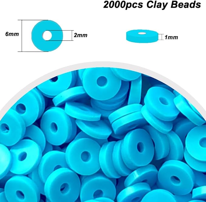 2000pcs Light Blue Clay Beads for Bracelets Making Heishi Polymer Disc Clay Bead Flat Spacer 6mm for Jewelry Earrings DIY Crafts