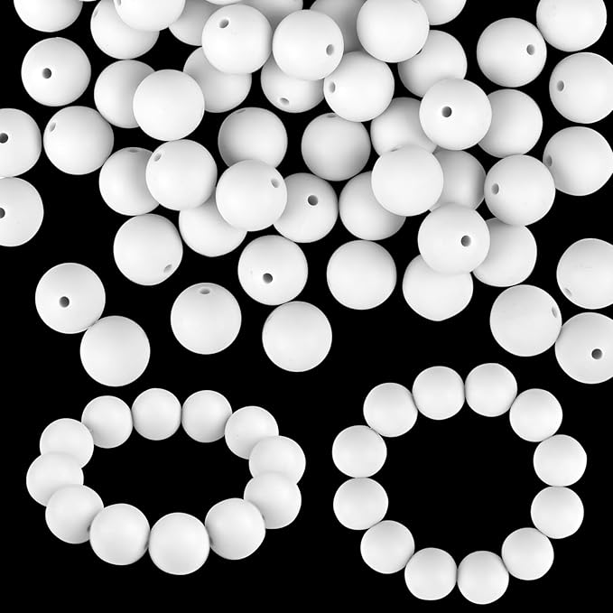 ASTARON 100 Pcs 15mm Silicone Beads for Keychain Making, White Round Rubber Beads Bulk for Bracelets Beadable Pens Decorations Crafts Supplies