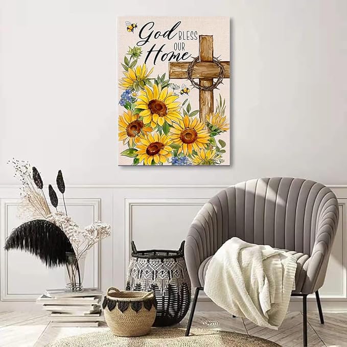Meothan Diamond Painting Kits for Adults, Sunflower Cross Diamond Art Kits for Adults, Full Drill 5D DIY Paint with Diamond Dots Gem Art Crafts Projects for Home Room Decor12x16 in Christ Religion