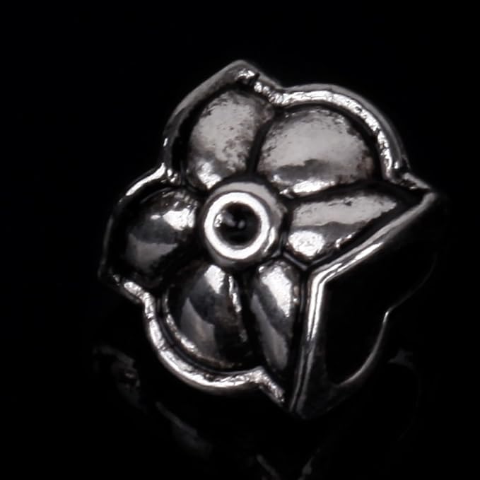 RUBYCA 50pcs Tibetan Silver Tone Spacer Beads Fit European Charms Bracelet Flower Design