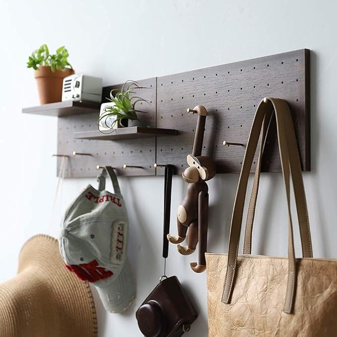 Wooden Pegboard Modular Display Organization Storage Wall Hooks Shelf (Color:Oak)