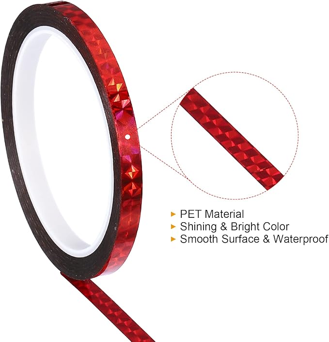 PATIKIL Prism Tape 0.3 Inch x 55 Yards, Holographic Metalized Reflective Adhesive for Detailing Accent Wall Decor Art, Red