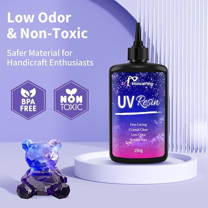 uv resin 500g, clear beginner-friendly kit with silicone tools, upgraded formula & crystal clear for jewlery making, craft, 250g*2 resin uv kit for earring, pendant, diy