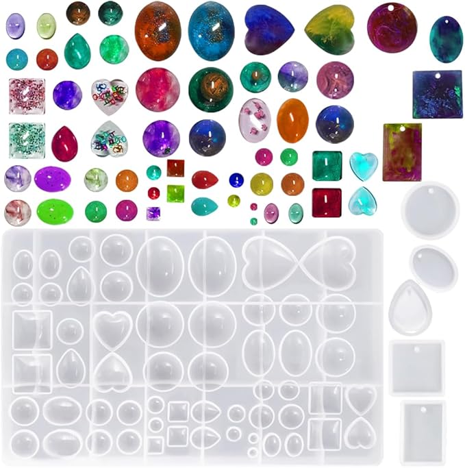 Jewelry Casting Molds DaKuan Large Gem Jewelry Silicone Casting Mold and 20pcs Silicone Pendant Resin Molds with Hanging Hole (5 Styles) for DIY Resin Crafts