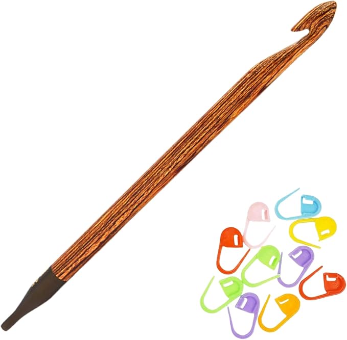 KnitPro Ginger Afghan Tunisian Interchangeable Crochet Hook 6 inch, 12.00mm (15cm, US Size -) with 10 Colorful Stitch Markers