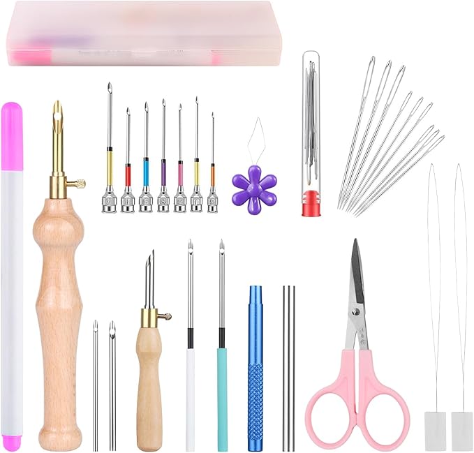 MSDADA 29PC Punch Needle Kit for Adults Beginner, Adjustable Punch Needle Tool with Different Size Needles, Wooden Handle Embroidery Pen Set, Perfect for Gifts, Decoration & DIY Craft Project