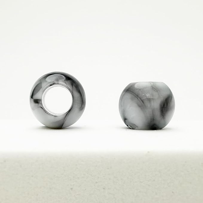 300 acrylic large hole beads for crafts and for hair 10mm x 12mm acrylic barrel beads with 5.7mm large hole, black and white marble for men and women