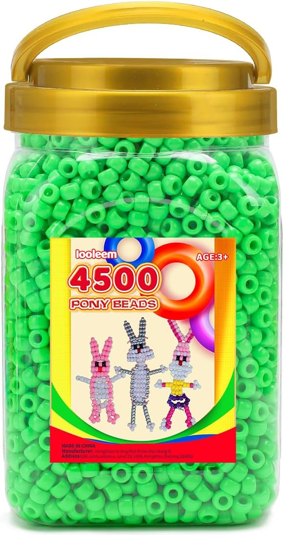 iooleem pony beads(4500pcs light green pony beads), beads for bracelets making, crafts, beading supplies, friendship bracelets making.