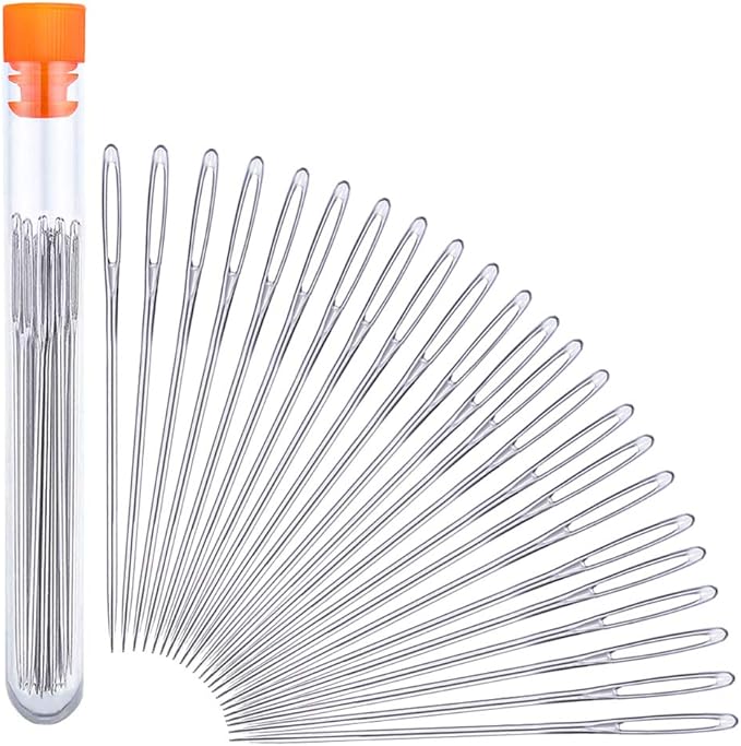 23 PCS Large Eye Sewing Needles, 2.36in Sewing Sharp Needles, Leather Embroidery Thread Needle, Stainless Steel Yarn Knitting Needle with a 3.3in Plastic Bottle