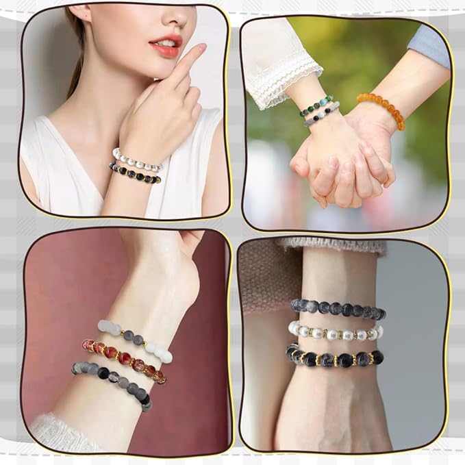 DIPSEOI 8mm Glass Beads for Bracelet Kit - 900 Pcs Jewelry Making Kits Bead DIY with Spacer Charms (Black Grey White Series)