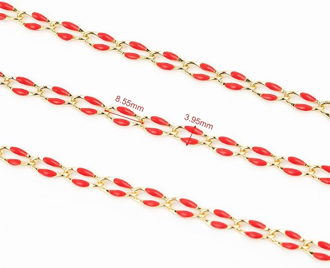 YOUBEIYEE Red Oil Drip Chain for Jewelry Making Gold Plated Brass Chain Roll with Jump Rings and Lobster Clasps Jewelry Supplies