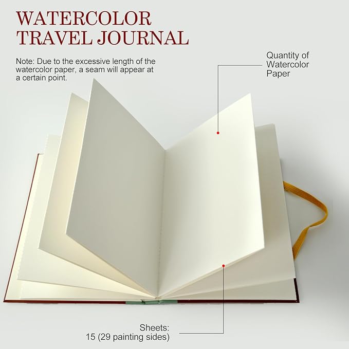 CuppaClip Accordion Watercolour Sketchbook 300GSM Cotton Paper Art Supplies Hardback Concertina Watercolor Travel Journal (Burgundy, 5.3x7.6in)