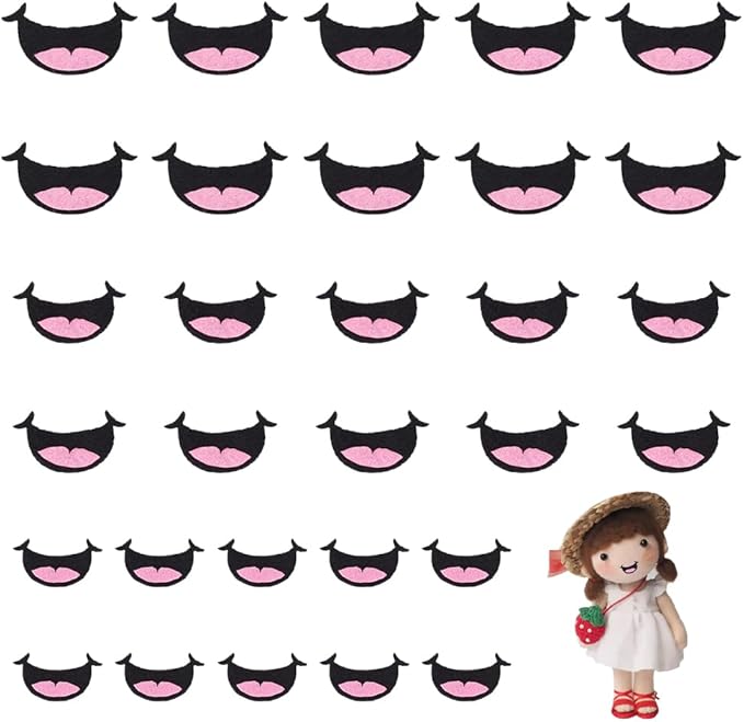 FINGERINSPIRE 30 PCS Felt Mouth for Dolls 3 Size Pink Black Felts Mouths Felts Craft Doll Mouths Safety Felt Mouth for Adults Crafts Puppet Teddy Bear Crochet Stuffies Plush Animals DIY Accessories