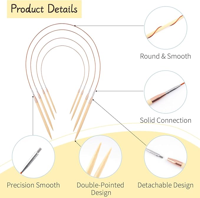 BsHooker Bamboo Circular Knitting Needles Set,13 Pairs Interchangeable Knitting Needles Kit with Storage Case,3mm-10mm Knitting Needles with Cables US 2.5-15