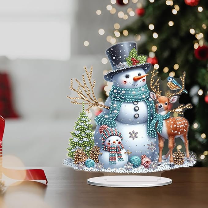 LAKEQUILL Christmas Snowman DIY 5D Tabletop Diamond Art Painting Kit -Desktop Ornament Special Shaped Rhinestone Desk Placement Ornament, Desktop Decor for Home Office, Festive New Year Gift