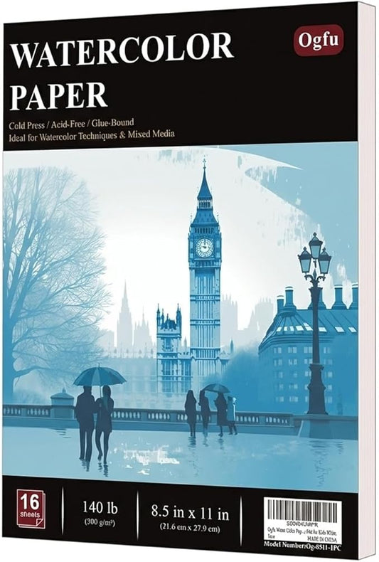 Water Color Paper 8.5 x 11, Water Color Sketch Books 16 Sheets (32 Pages), Cold Pressed 140 lb Watercolor Paper Pad, 300gsm Thick Paper for Watercolor Painting, Drawing & Art Supplies.