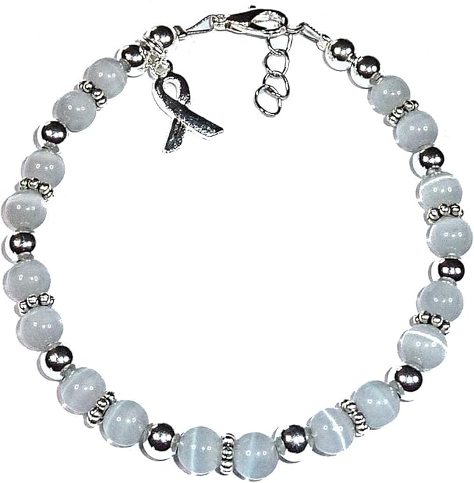 Hidden Hollow Beads DIY Craft Beading Kit, Everything to Make Cancer Awareness Bracelets, Uses Wire, Crimps and Clasps, Fundraising and Gifts (Brain Cancer - Grey - Makes 5)
