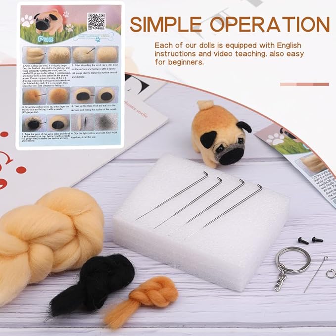 QMNNMA Needle Felting Kits, Needle Felting Supplies Kits with Tools, Animals Needle Felting Set with Foam Mat, Felting Kit for DIY Handcraft and Craft Project