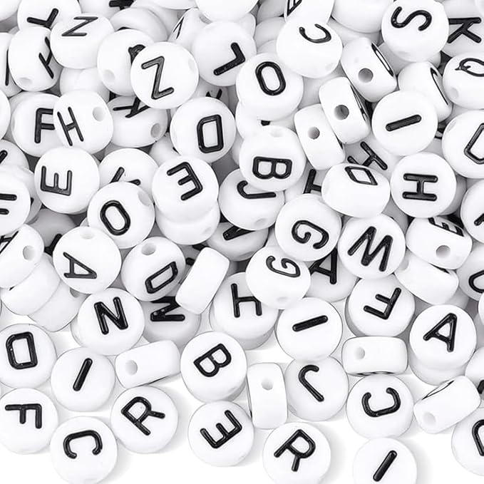 500 Pcs Letter Beads, 4 X 7 mm White Round Acrylic Alphabet Beads for Jewelry Making, Vowel Letter U Bead for DIY Friendship Bracelets Necklaces Making